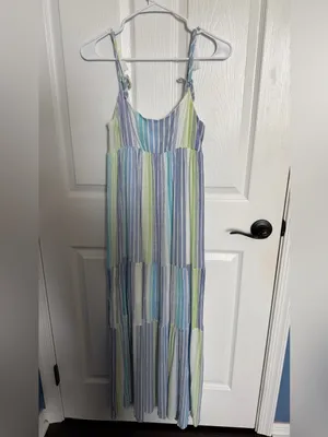 In The Beginning Los Angeles Striped Layered Tie-Shoulder Maxi Dress Small thumbnail 2