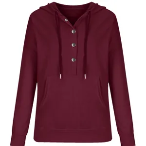 BURGUNDY RED PULLOVER BUTTON UP HOODIE W/KANGAROO POCKET Size XL thumbnail 3