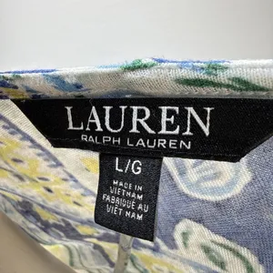 Ralph Lauren‎ Paisley A-Line Midi Dress Size L Blue White Linen Viscose Jersey thumbnail 8