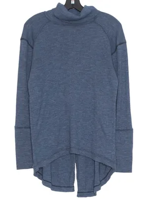 We The Free People Womens Top Turtleneck Split Back Raw Edge Blue Size Small FO thumbnail 1