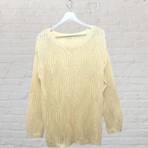 Cream Open Weave Crochet Oversized Slouchy Knit Sweater S thumbnail 2