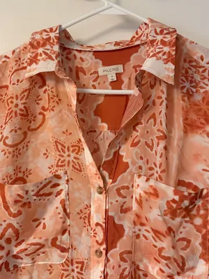 Pilcro Anthropologie Romy Relaxed Buttondown blouse size medium printed boho thumbnail 6