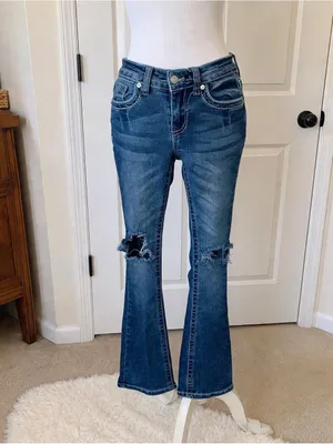 VTG Y2K Style Bamboo Low Rise Flare / Bootcut Jeans Size 00 thumbnail 2