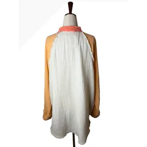 Aerie‎ Gauzy Coverup Shirt Women Small Mango White Colorblock Cotton Oversized thumbnail 3