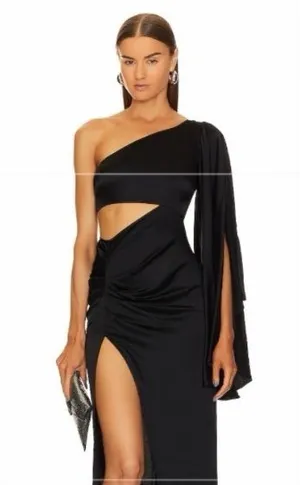 Michael Costello X Revolve Kamaria Gown Black One-Shoulder Cutout Maxi Dress thumbnail 1