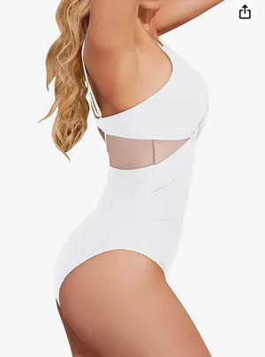 Women One Piece Tummy Control Swimsuits Push Up Bathing Suits Cutout Mesh Front Cross Swimwear thumbnail 5