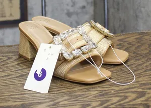 A New Day Womens Kathleen Raffia Buckle Block Heels 92611240 Brown 6M thumbnail 1