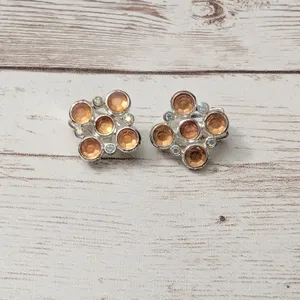 Vintage Clip On Earrings - Dainty Orange Gems - 5/8" thumbnail 3