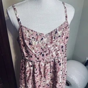 Fossil Pink Mini Dress Watercolor Abstract sleeveless M‎ Ruffle Hem Party Corset thumbnail 3
