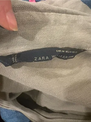 Zara utility coverall jumpsuit M taupe zipper elastic waist safari linen blend thumbnail 5