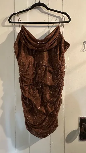 AKIRA NWT Rhinestone chocolate brown mini dress thumbnail 1