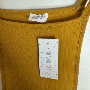 SIENNA SKY Jumpsuit Sleeveless W/ Pockets Wide Leg Knit mustard yellow tan small thumbnail 7