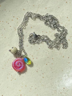Handmade stainless steel chain & Czech glass mix boho funky necklace 🌀🩷 thumbnail 6