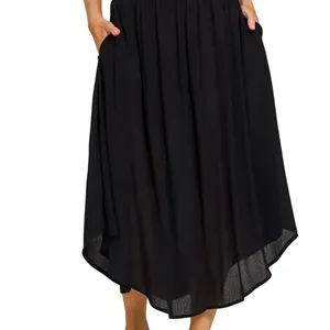 Zenana Woven Crinkle Smocked Waist Maxi Skirt W‎ Pockets thumbnail 2