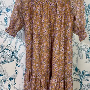 Floral Brown Dress with Ruffle Hem thumbnail 2