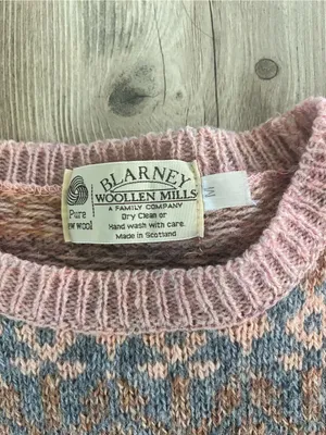 Vintage Pink Fair Isle Pastel Patterned All Wool Sweater from Scotland thumbnail 2