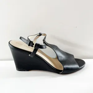 Cole Haan Maddie Open Toe Wedge Leather Shoes Sandals Black 9.5 thumbnail 2