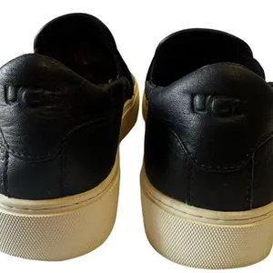 UGG Black Leather Slip-On Platform Clogs with Cream Sole thumbnail 2