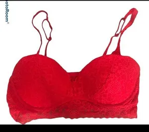 PINK Victoria’s Secret Lipstick Red Lace Push Up Bralette Sz. L Date Night thumbnail 1
