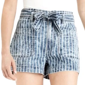 American Eagle Outfitters High Rise Tie Belted Striped Jean Shorts Plus Size 14 thumbnail 1