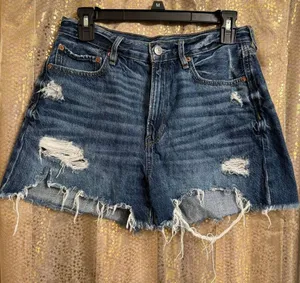 American Eagle Blue 90's Boyfriend Shorts Distressed Cut Offs Size 8 thumbnail 1