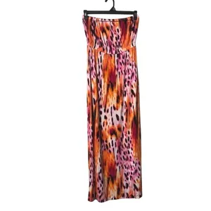 Apt. 9 Pink Orange Abstract Animal Print‎ Strapless Maxi Dress Tropical Medium thumbnail 2