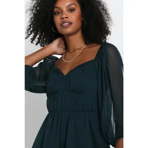 NWT Lulus Vivacious Arrival Emerald Chiffon Balloon Sleeve Mini Dress Size L thumbnail 3