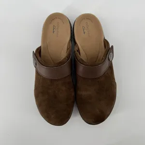 Clarks Women 7 Laurieann Strap Clog Taupe Brown Suede Slip On Casual Lightweight thumbnail 3