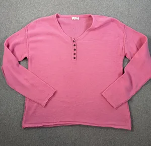 Easel Los Angeles Women's Medium Pink Henley V-Neck Long Sleeve Sweater Knit thumbnail 1