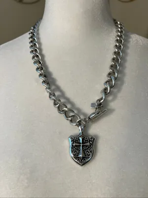 NWT Stigma Silver Tone Chunky Chain Necklace w Cross and Filigree Pendant thumbnail 9