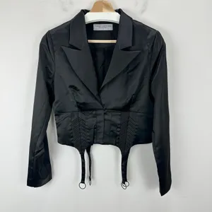 NEW Naked Wardrobe Blazer Jacket Satin Black Cropped Corset Small thumbnail 2