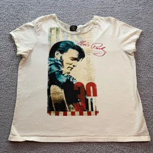 Vintage 2007 Elvis Presley 30th Anniversary Women's Graphic T-Shirt L Cream thumbnail 1