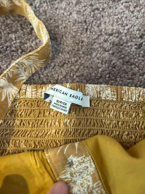 American Eagle mustard yellow palm leaf crop top & wide leg pants matching set thumbnail 5