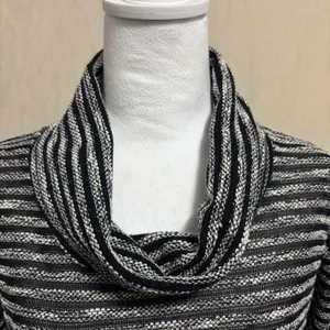J.Jill Tunic Sweater Black White Striped Cowl Neck Lightweight Semi-Sheer Knit S thumbnail 3