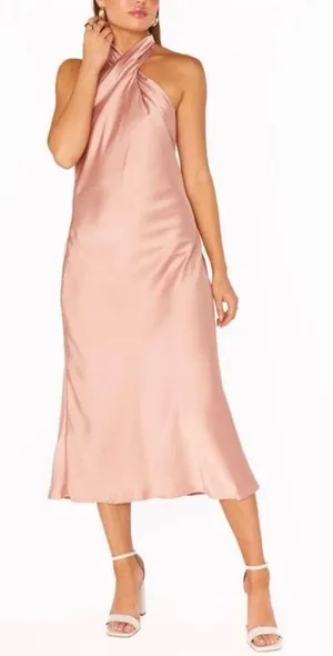 Show Me Your Mumu Jasmine‎ Halter Midi Dress rose gold luxe satin size xs formal thumbnail 1