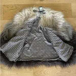 Guess Christina Degrade Faux Fur Jacket Size S in Ombre Beige Gray & Brown thumbnail 2