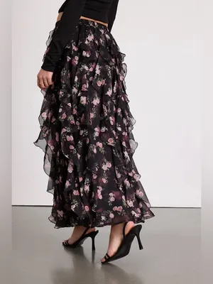 Lulu’s Carion Black Floral Ruffled Maxi Skirt thumbnail 4