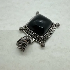 Vintage Premier Designs Silver Tone Black Stone Pendant Chain Necklace Stamped thumbnail 7