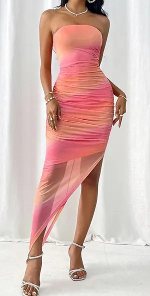 Elegant Pink Ombre Asymmetrical Dress thumbnail 1