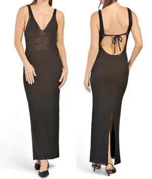 Torn by Ronny Kobo Black Madi Knit Open Back Bodycon Bohemian Beach Summer Dress thumbnail 2