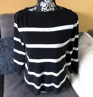 LAUREN JEANS Blue & White 3/4 Sleeve Top Size M thumbnail 1