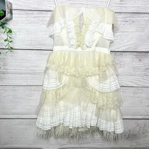BCBGMAXAZRIA Owen Feather-Trim Ruffled Strapless Dress Size Small Cream White thumbnail 5
