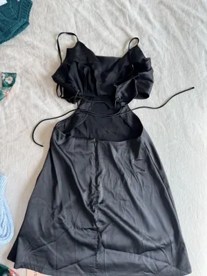 Black satin tie dress thumbnail 2