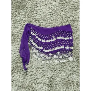 Belly Dance Hip Scarf Coin Belt Purple Chiffon Gold Coins Festival Costume thumbnail 4