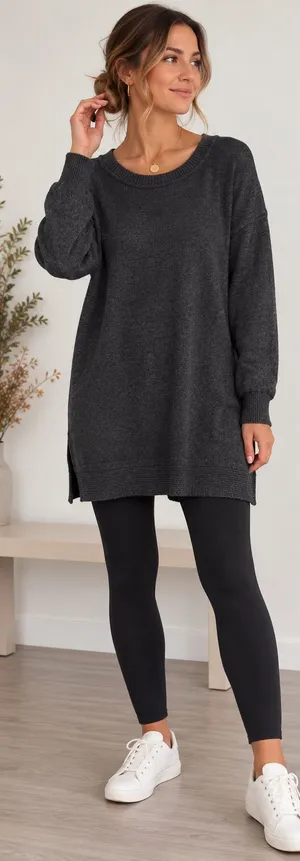 Old Navy Charcoal Gray Oversized Knit Tunic Sweater Side Slits Size XXL thumbnail 1
