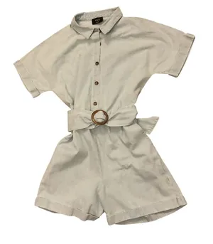 VICI Belted Chambray Cotton Romper Button Front Collared Light Blue Women's, S thumbnail 1