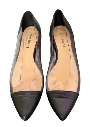 Jon Josef Clear Ballet Flats Black Leather Pointed Cap Toe Womens 7 Casual thumbnail 1
