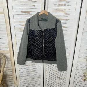 LAUREN RALPH LAUREN Quilted Fleece Full Zip Jacket Black Gray Size XL thumbnail 7