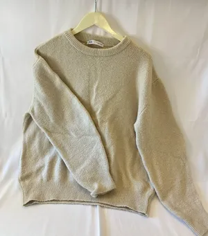 Zara Women's Beige Knit Oversized Crew Long Sleeve Pullover Sweater Top Size M thumbnail 1