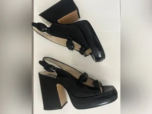 Leather Platform Slingback Block Heels size 38 Black thumbnail 6